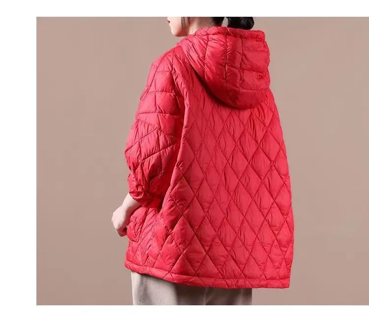 2022 Loose Fitting Winter Puffer Jacket Hooded Black Down Coat