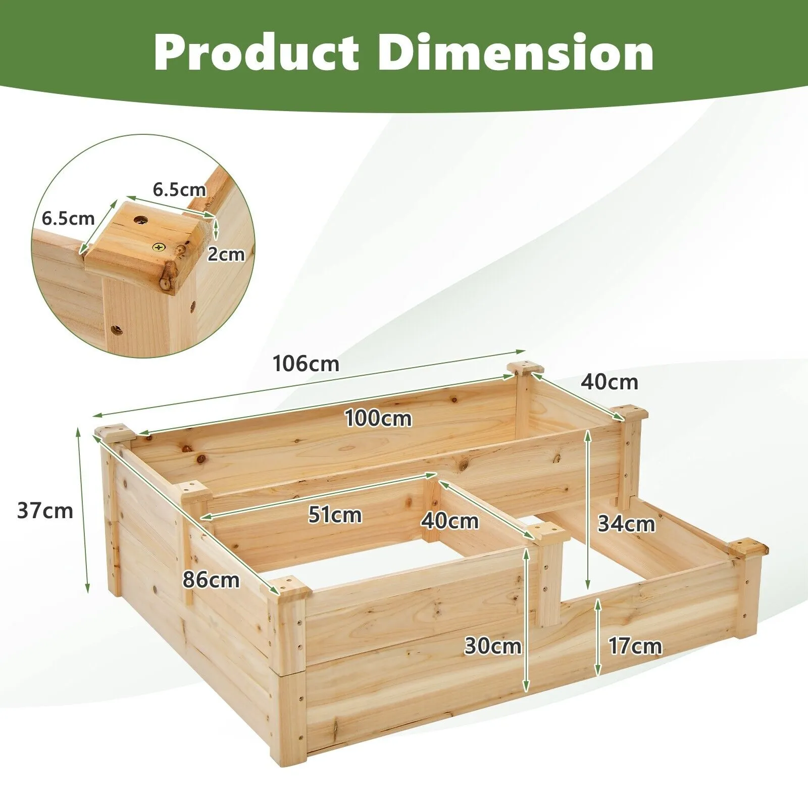 3-Tier Raised Garden Bed for Vegetable and Flower-Natural