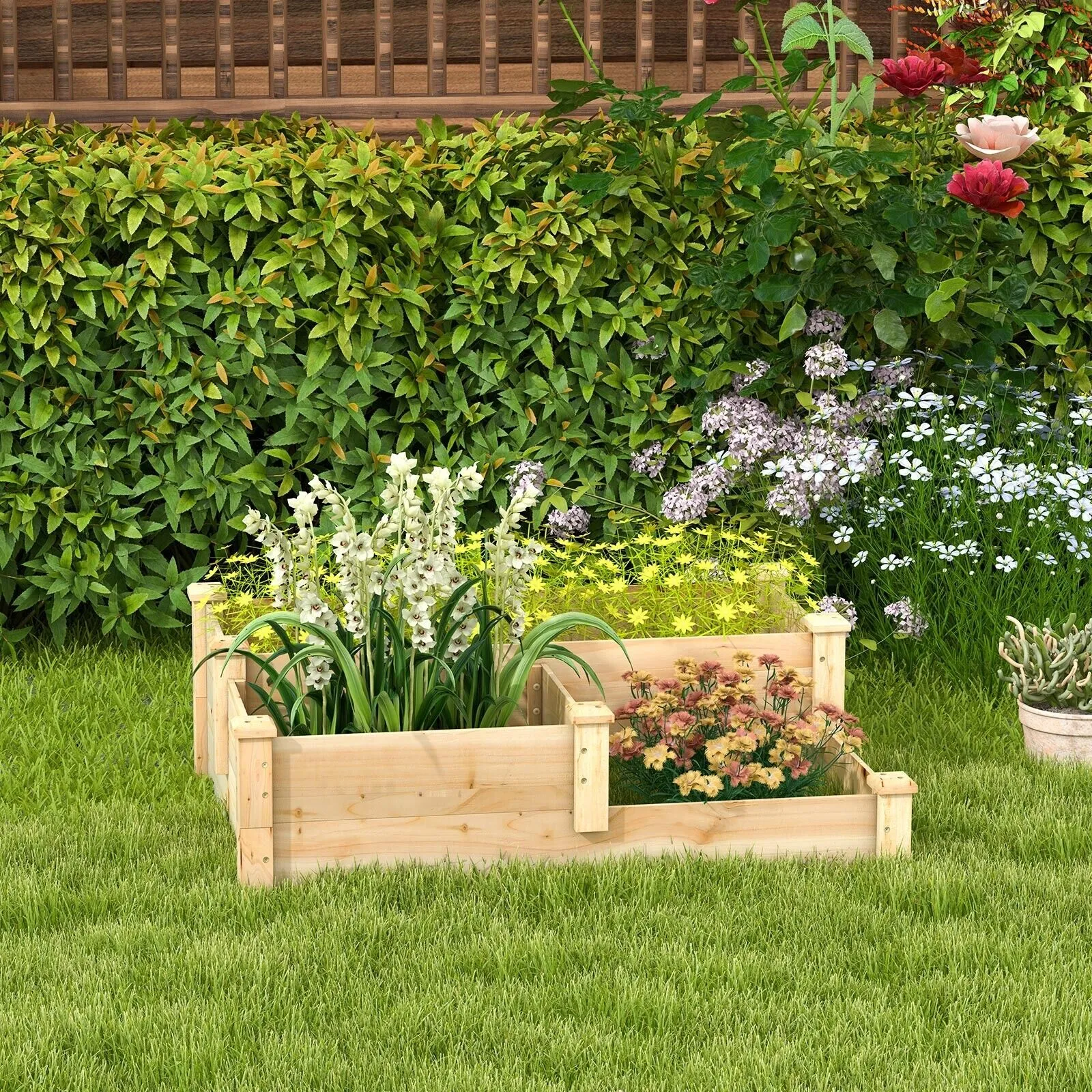 3-Tier Raised Garden Bed for Vegetable and Flower-Natural