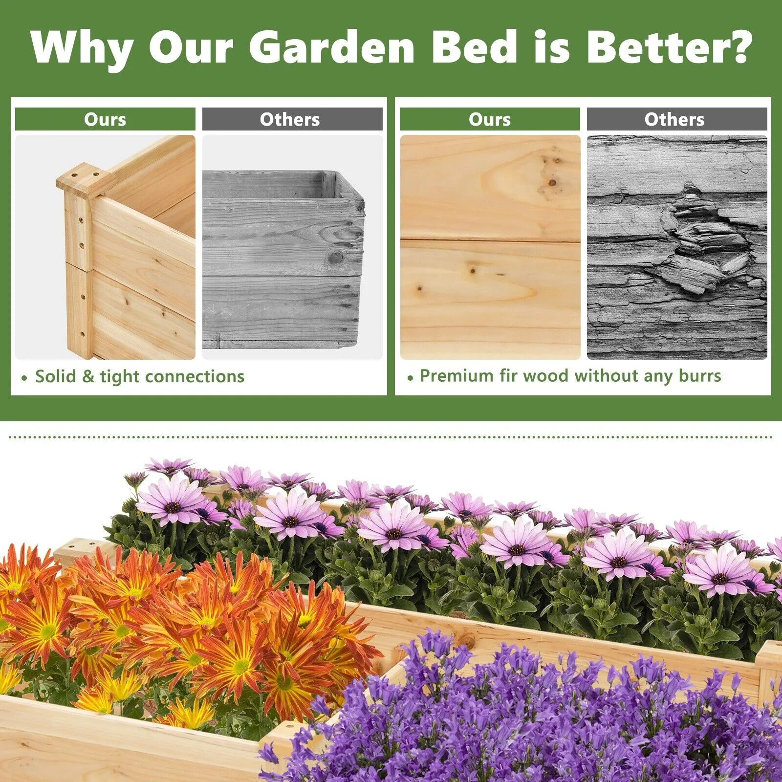 3-Tier Raised Garden Bed for Vegetable and Flower-Natural