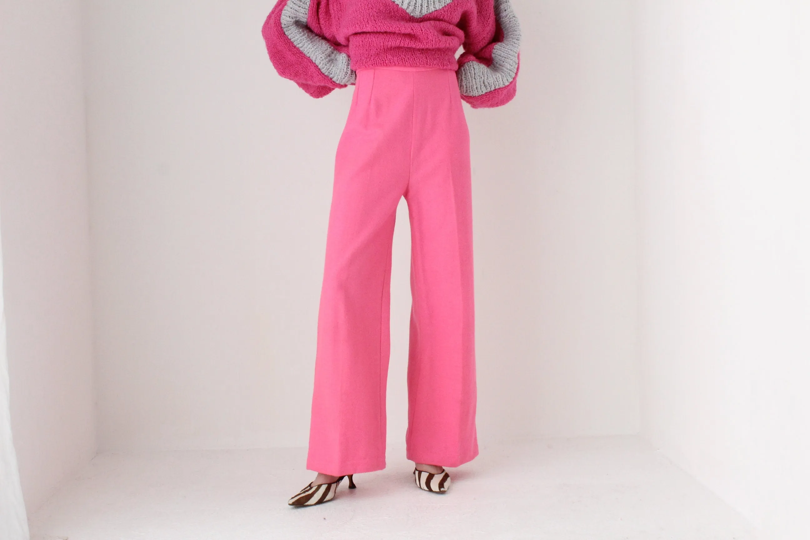 70s Bubblegum Pink High Waist Wide Leg Flares
