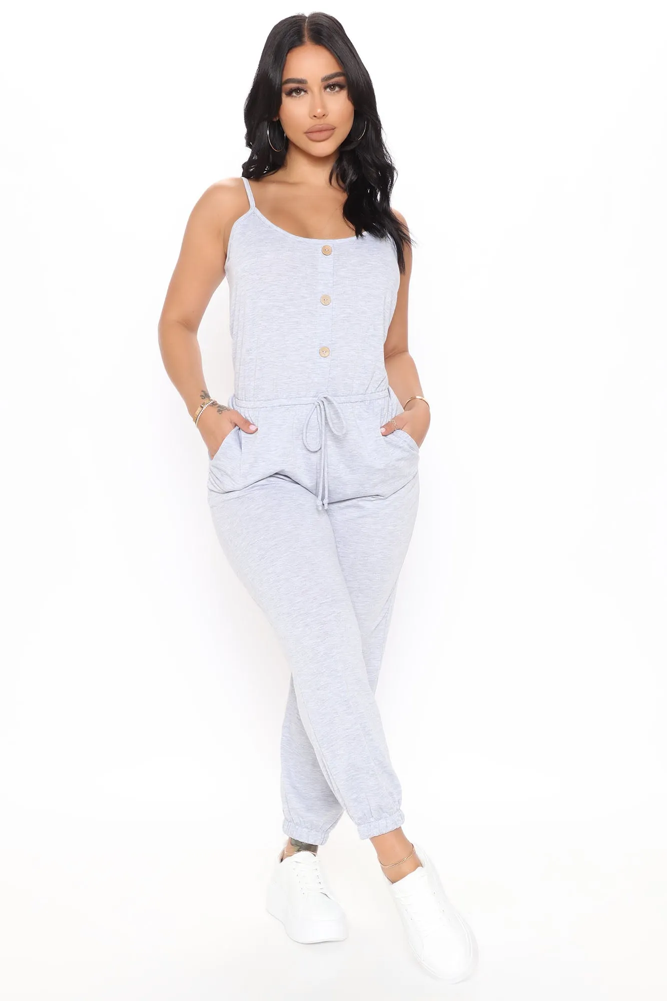 Always On Time Jumpsuit - Heather Grey