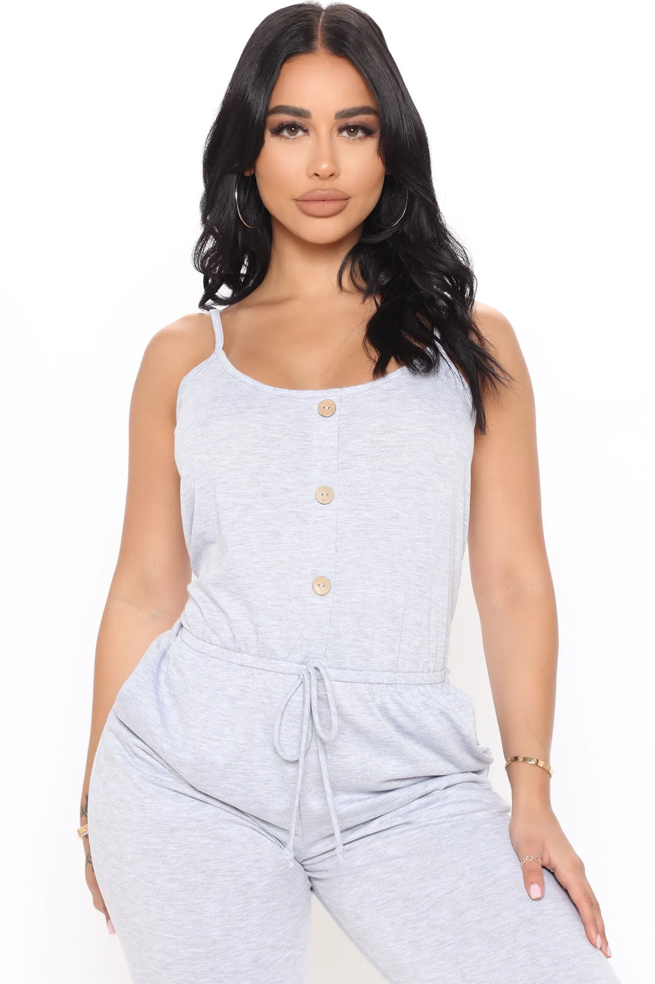 Always On Time Jumpsuit - Heather Grey