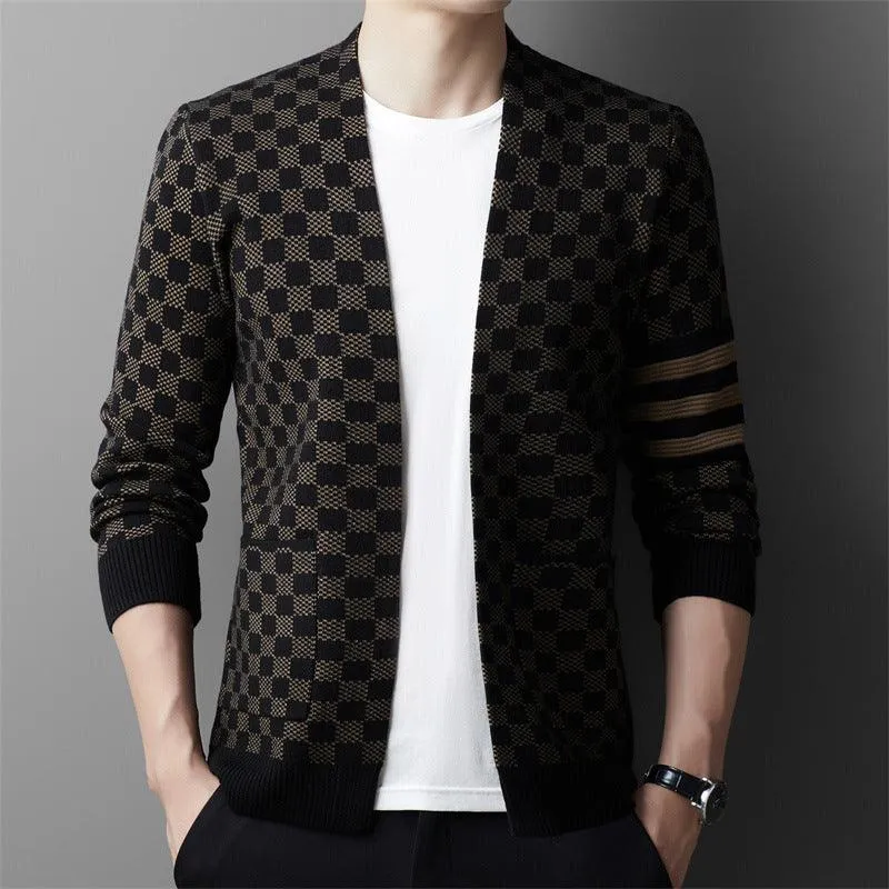 Autumn New Men's V-neck Plaid Sweater