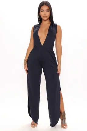 Back At It Jumpsuit - Navy