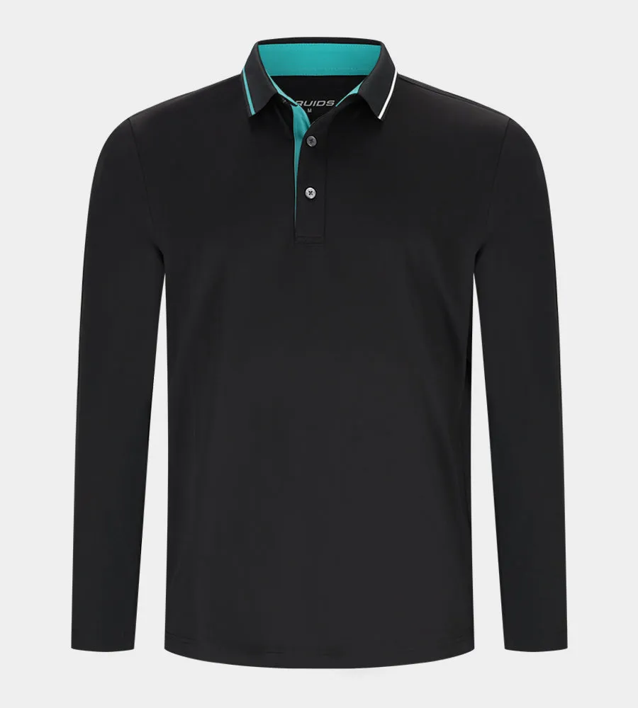 BAND LONG SLEEVE POLO - BLACK