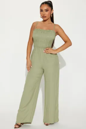 Beachy Days Linen Jumpsuit - Olive