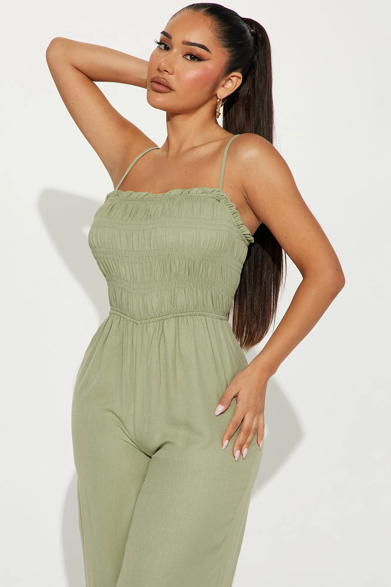 Beachy Days Linen Jumpsuit - Olive