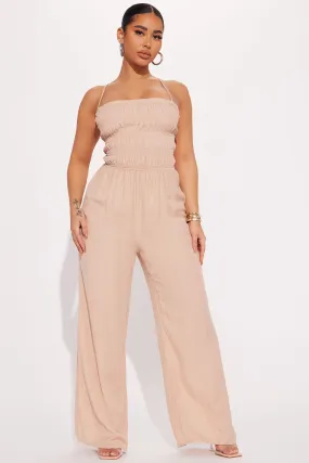 Beachy Days Linen Jumpsuit - Taupe