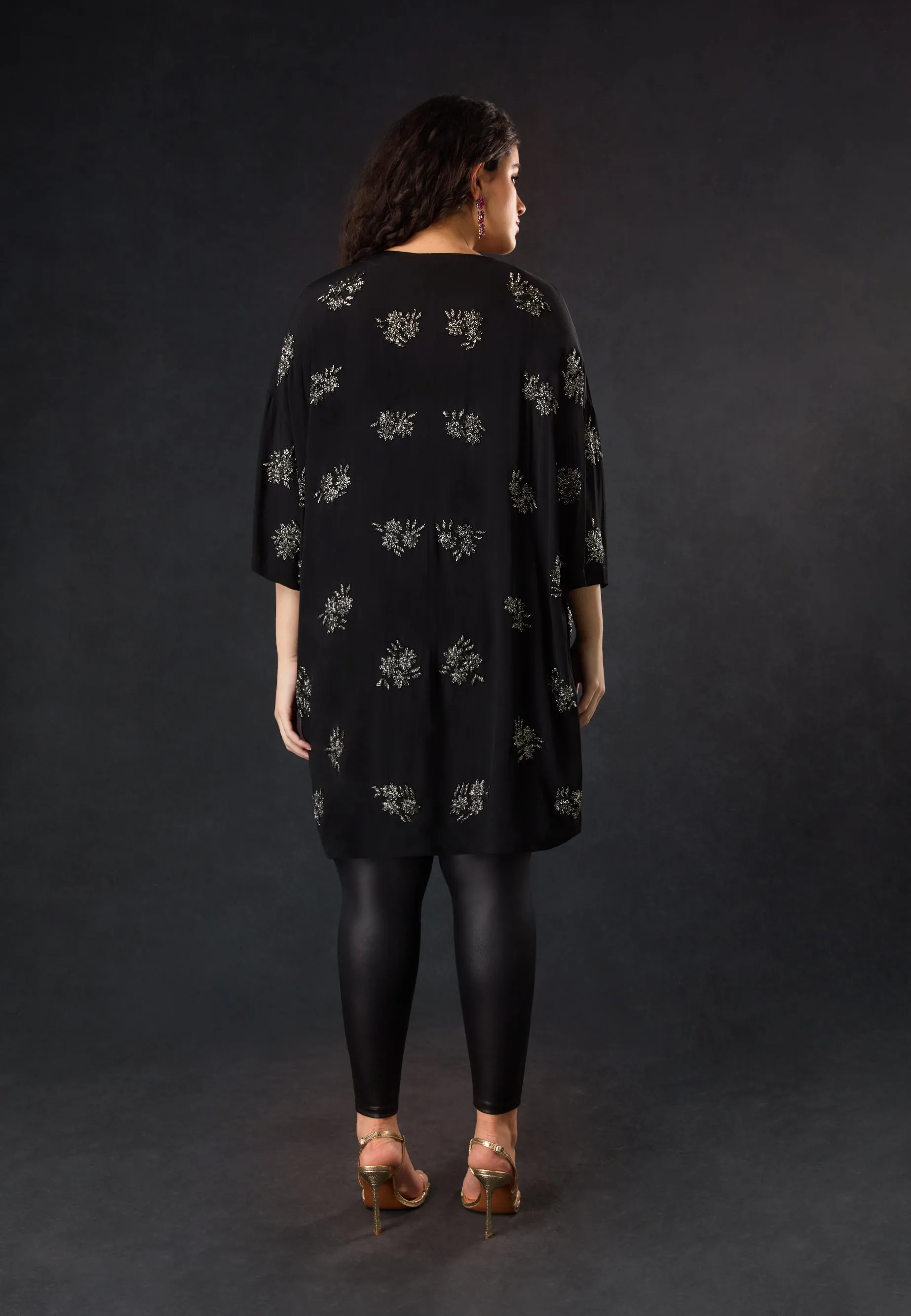 Black Embellished Beaded Edge To Edge Jacket