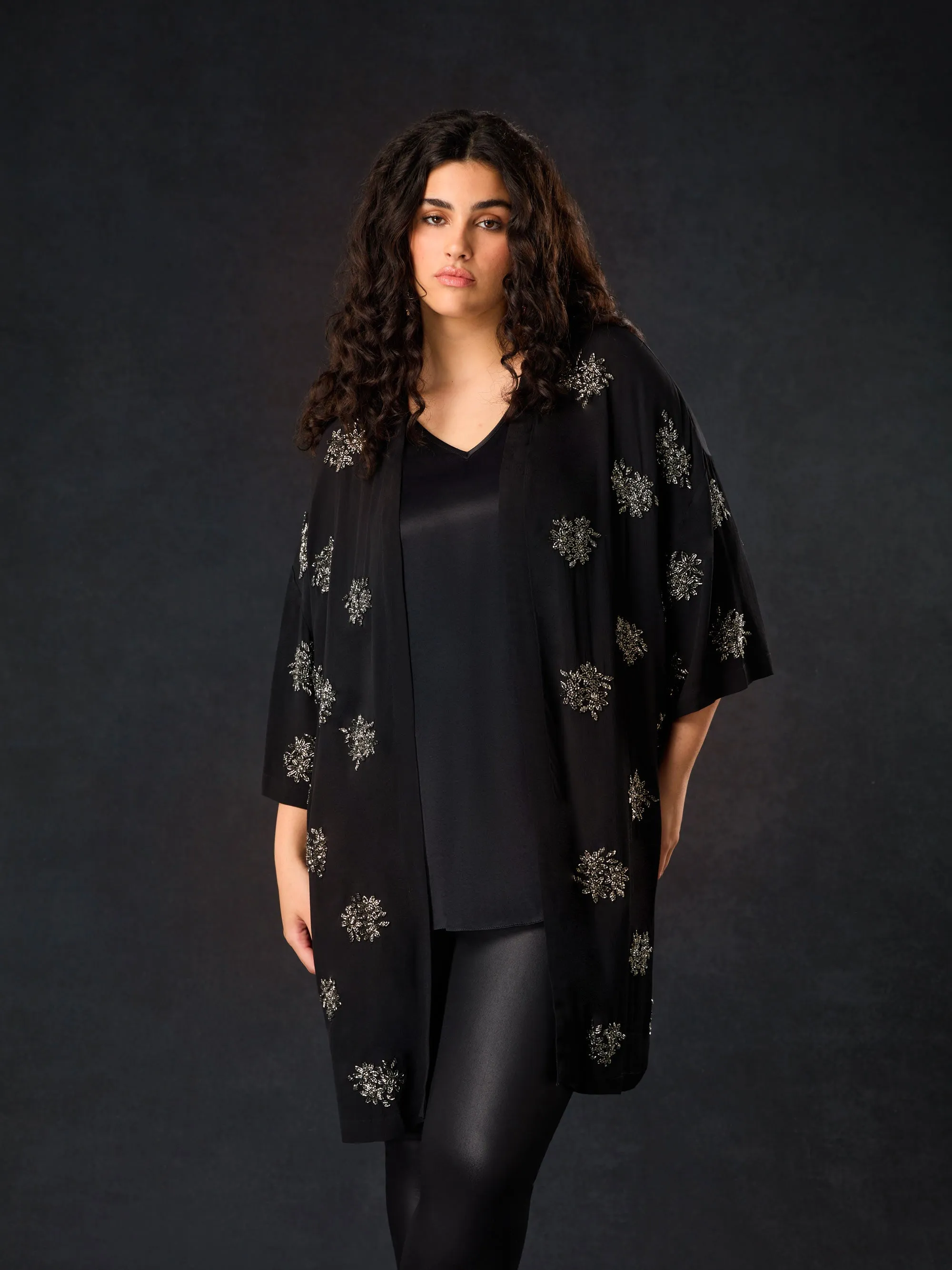 Black Embellished Beaded Edge To Edge Jacket