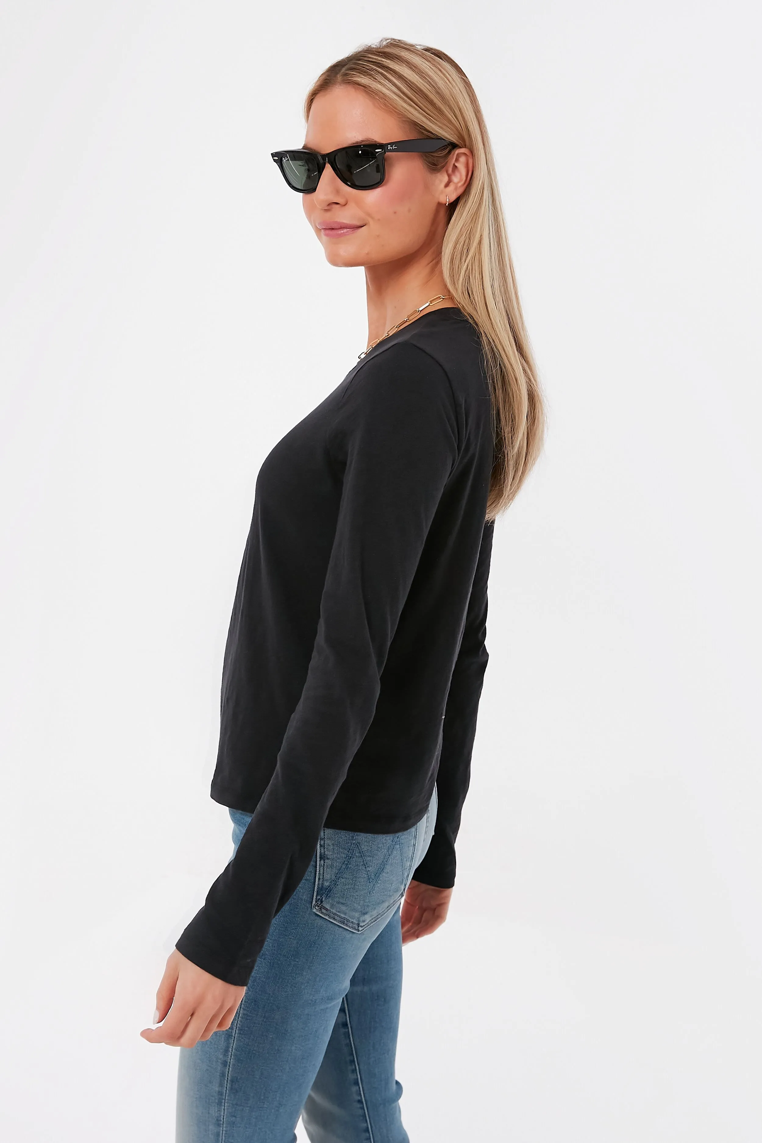 Black Modern Slub Long Sleeve Tee