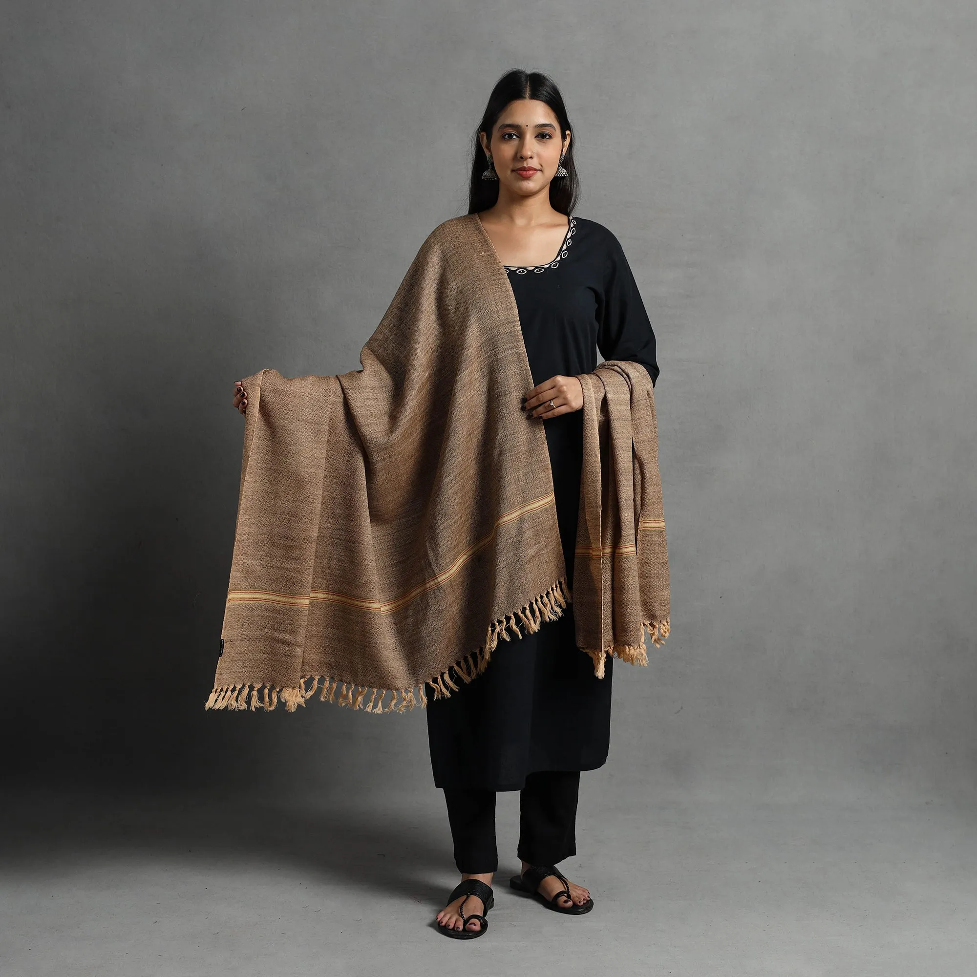 Brown - Kumaun Handwoven Pure Merino Wool Shawl for Women 66