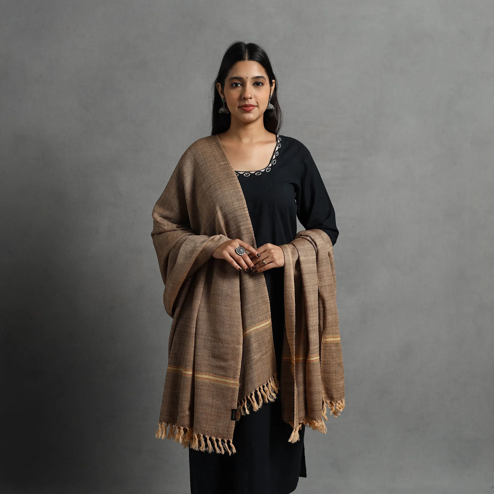 Brown - Kumaun Handwoven Pure Merino Wool Shawl for Women 66