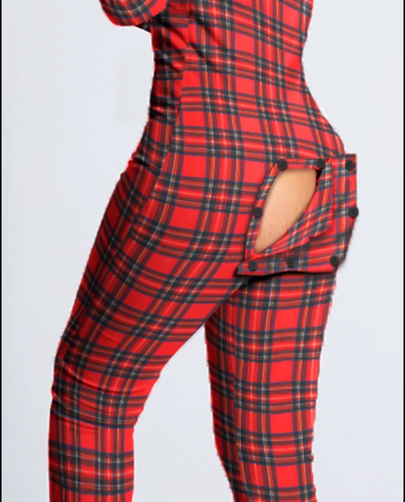 Butt Flap Lingerie Jumpsuit Women Onesie Pajamas Back Button-down Bodycon Nightwear Adults Onesies Combinaison Pyjama Femme