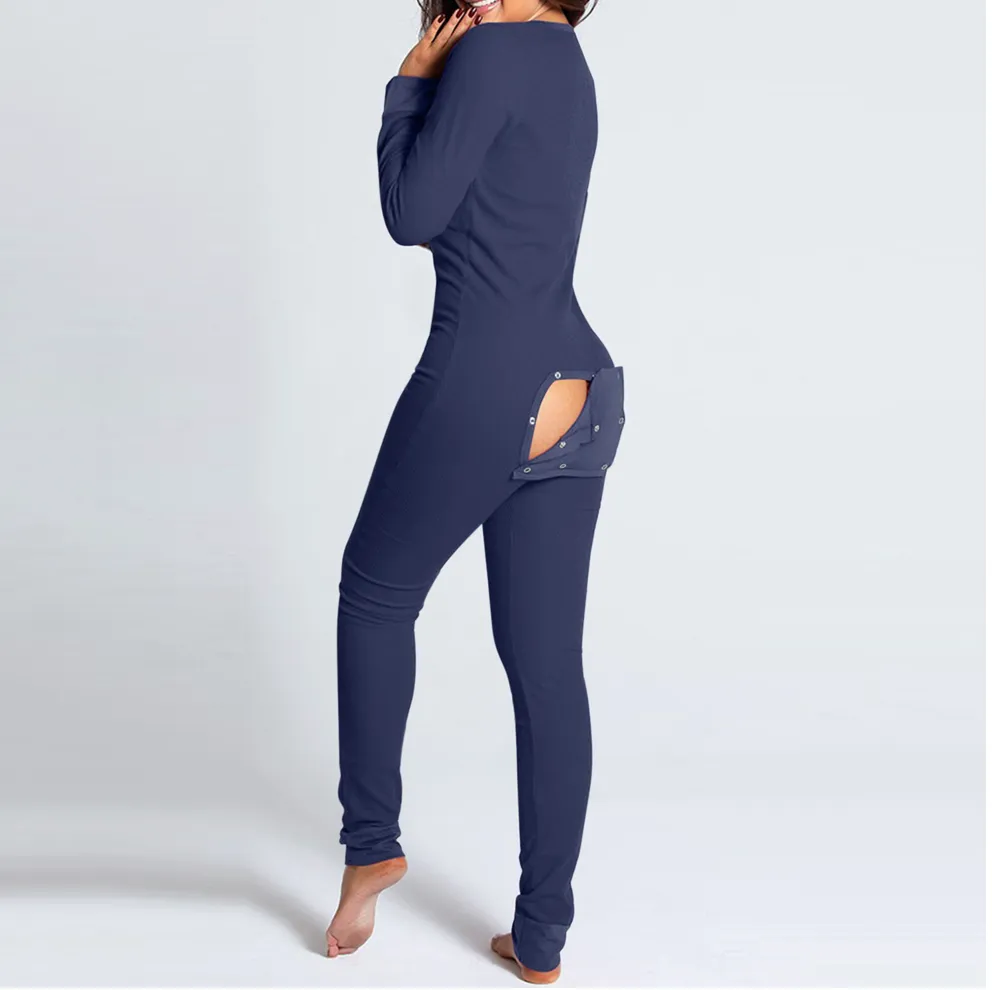 Butt Flap Lingerie Jumpsuit Women Onesie Pajamas Back Button-down Bodycon Nightwear Adults Onesies Combinaison Pyjama Femme