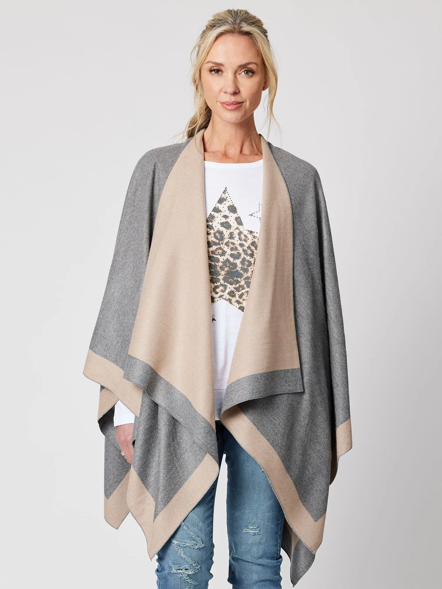 Captivated Reversible Shawl - Charcoal/Oatmeal