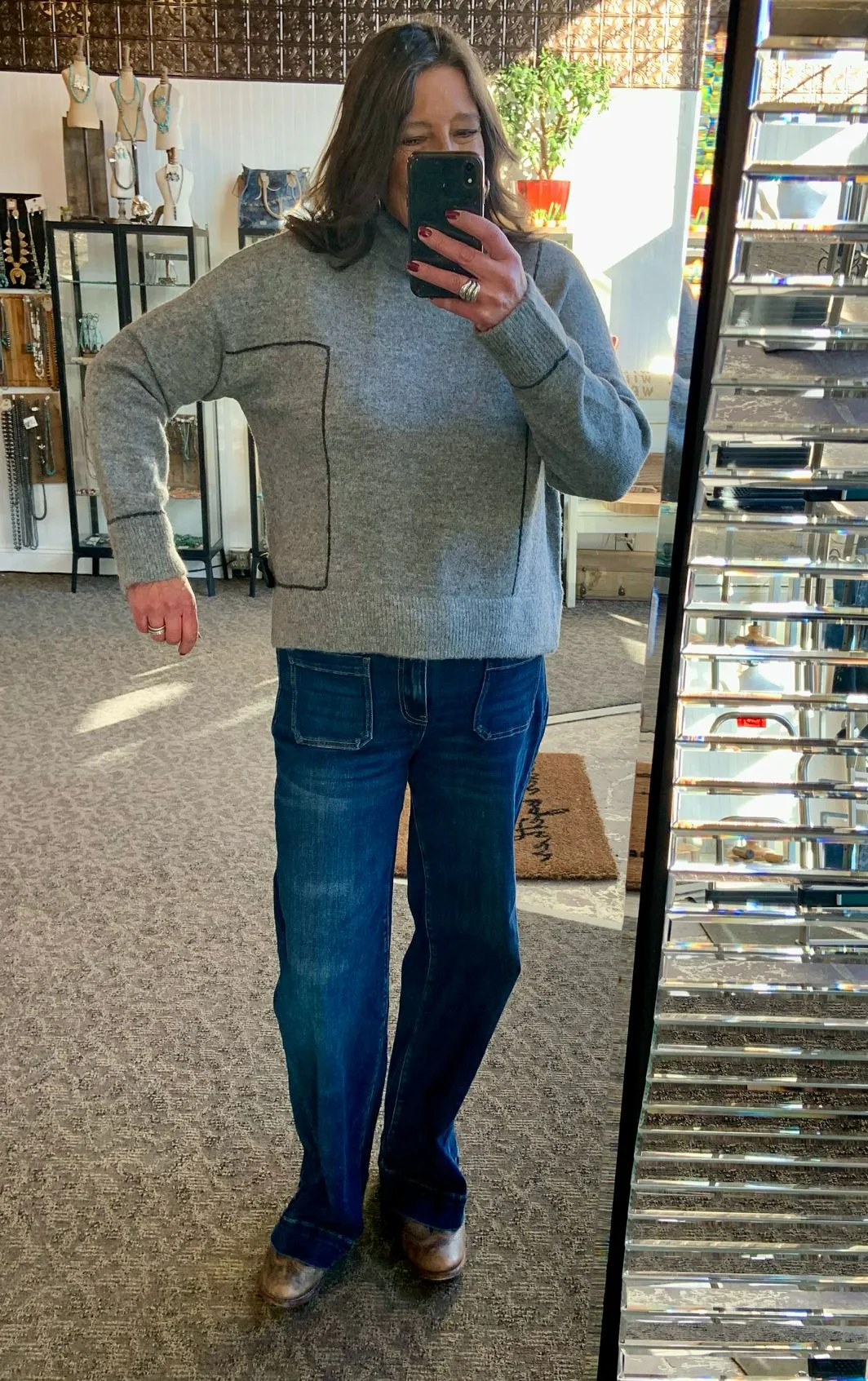 Charcoal Geometric Turtleneck Sweater - S to XL