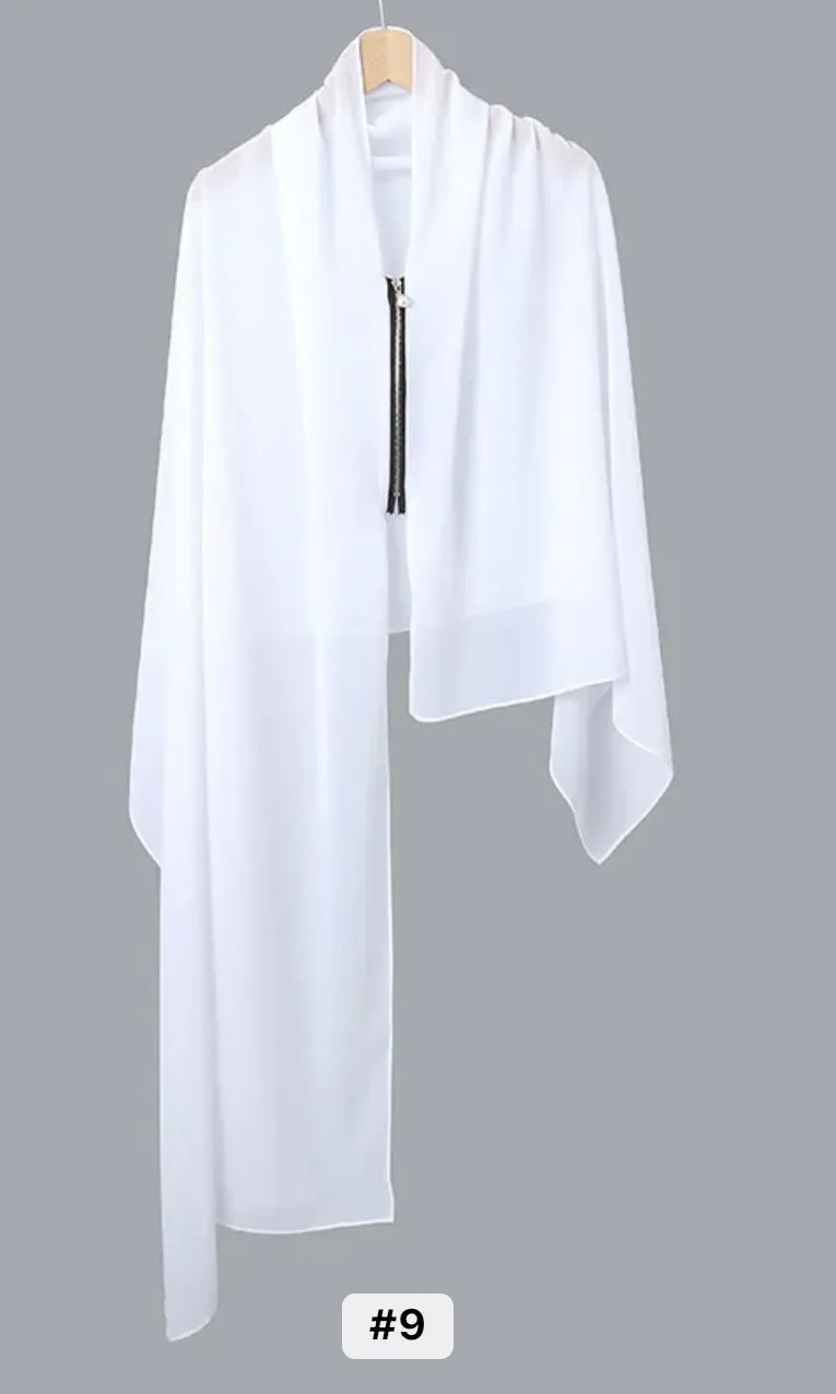 Chiffon Shawls Solid Color Chiffon Faux Pearl Zipper Hijab Women's Thin Breathable