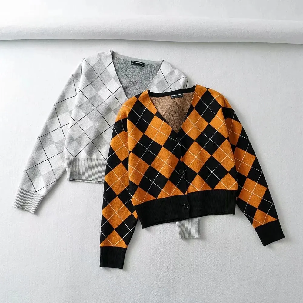 christmas outfit Sonicelife Plaid Preppy Argyle Cardigan