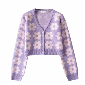 christmas outfit Sonicelife Pointelle Knit Floral Crop Cardigan