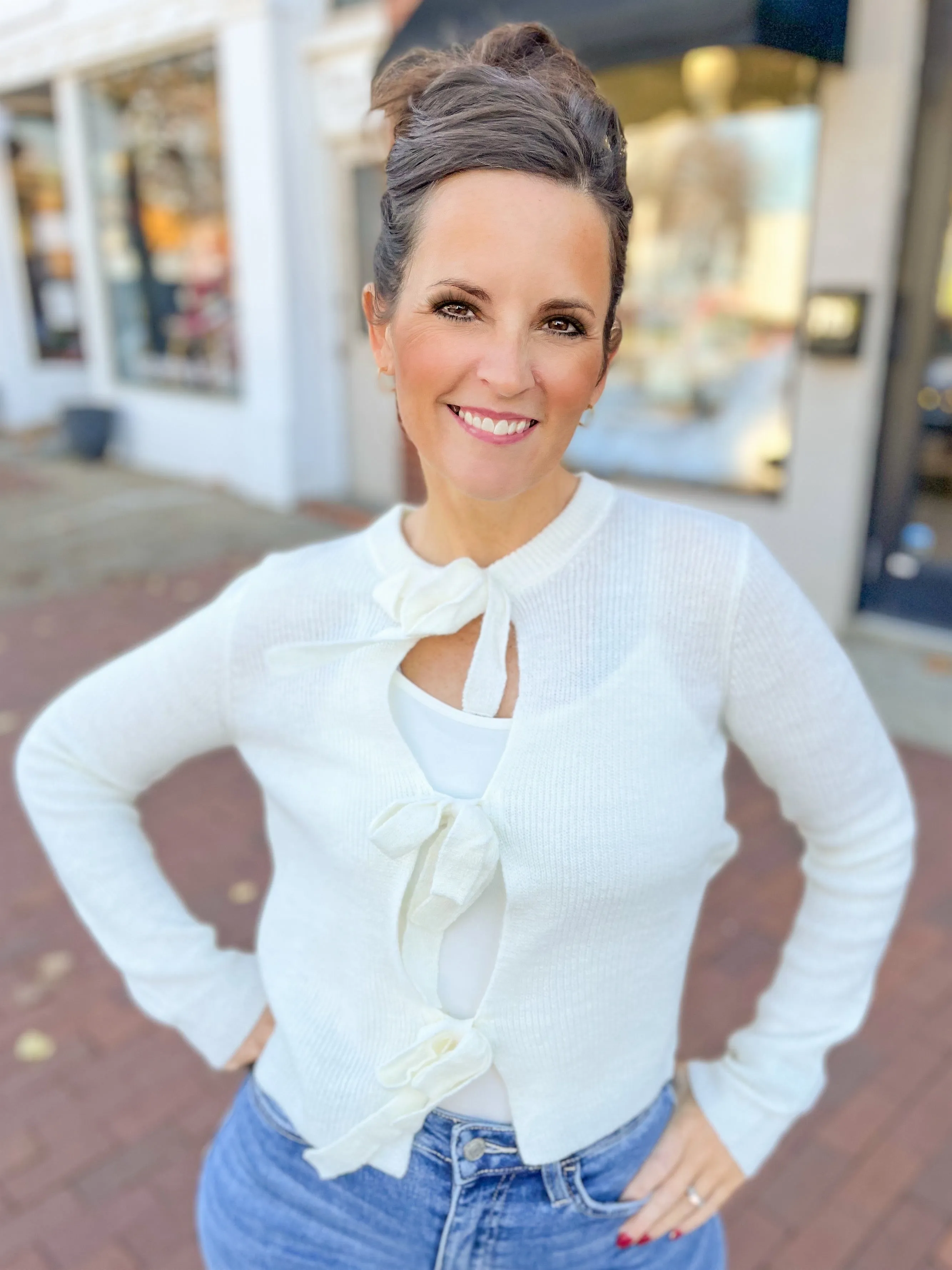 Cream Bow Detail Cardigan