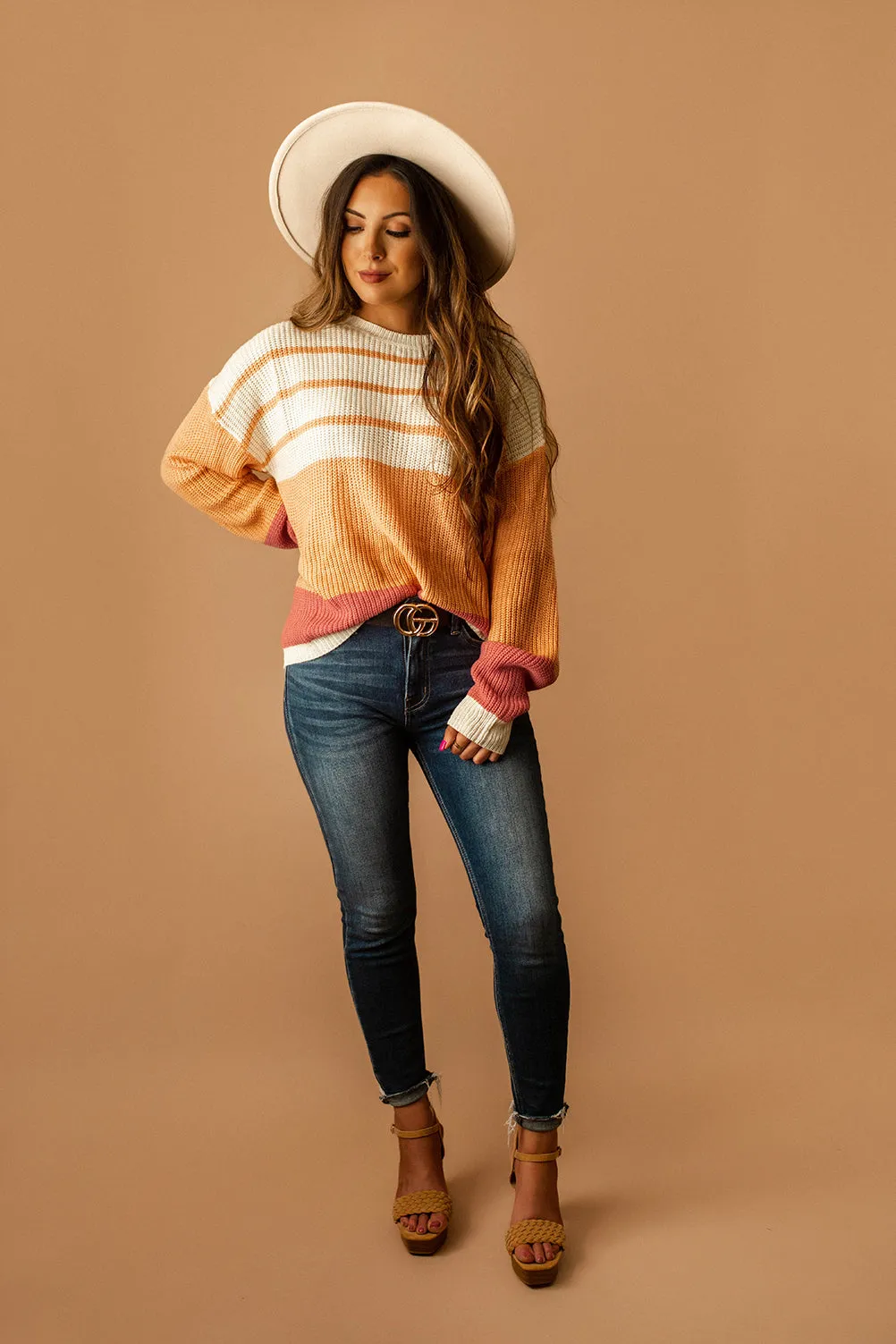 Crush Of The Season Striped Color Block Sweater (Peach) | FINAL SALE