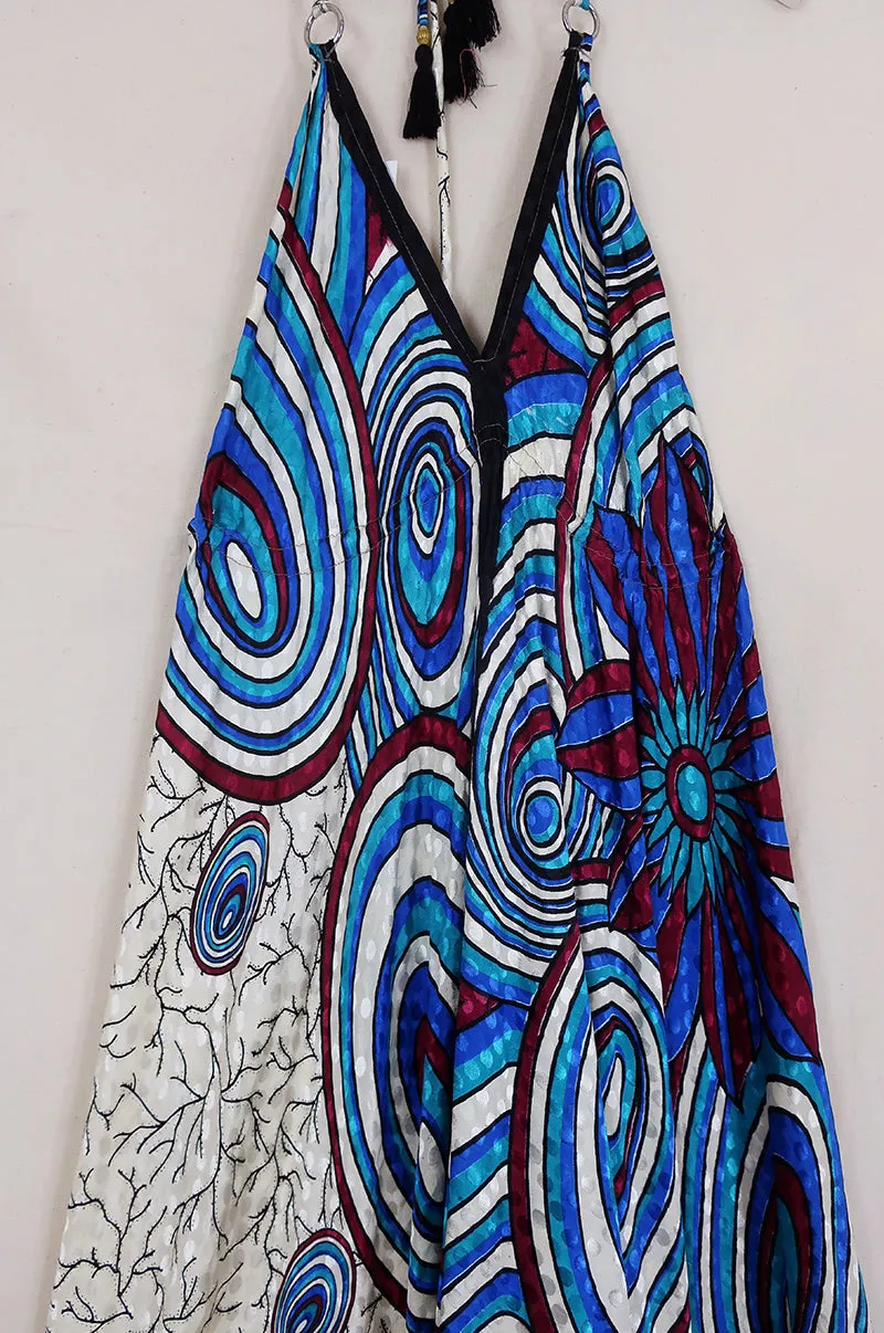 Eden Halter Maxi Dress - Vintage Sari - Cloudy Sky Kaleidoscope - Free Size S - L