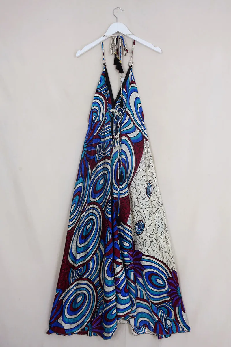 Eden Halter Maxi Dress - Vintage Sari - Cloudy Sky Kaleidoscope - Free Size S - L