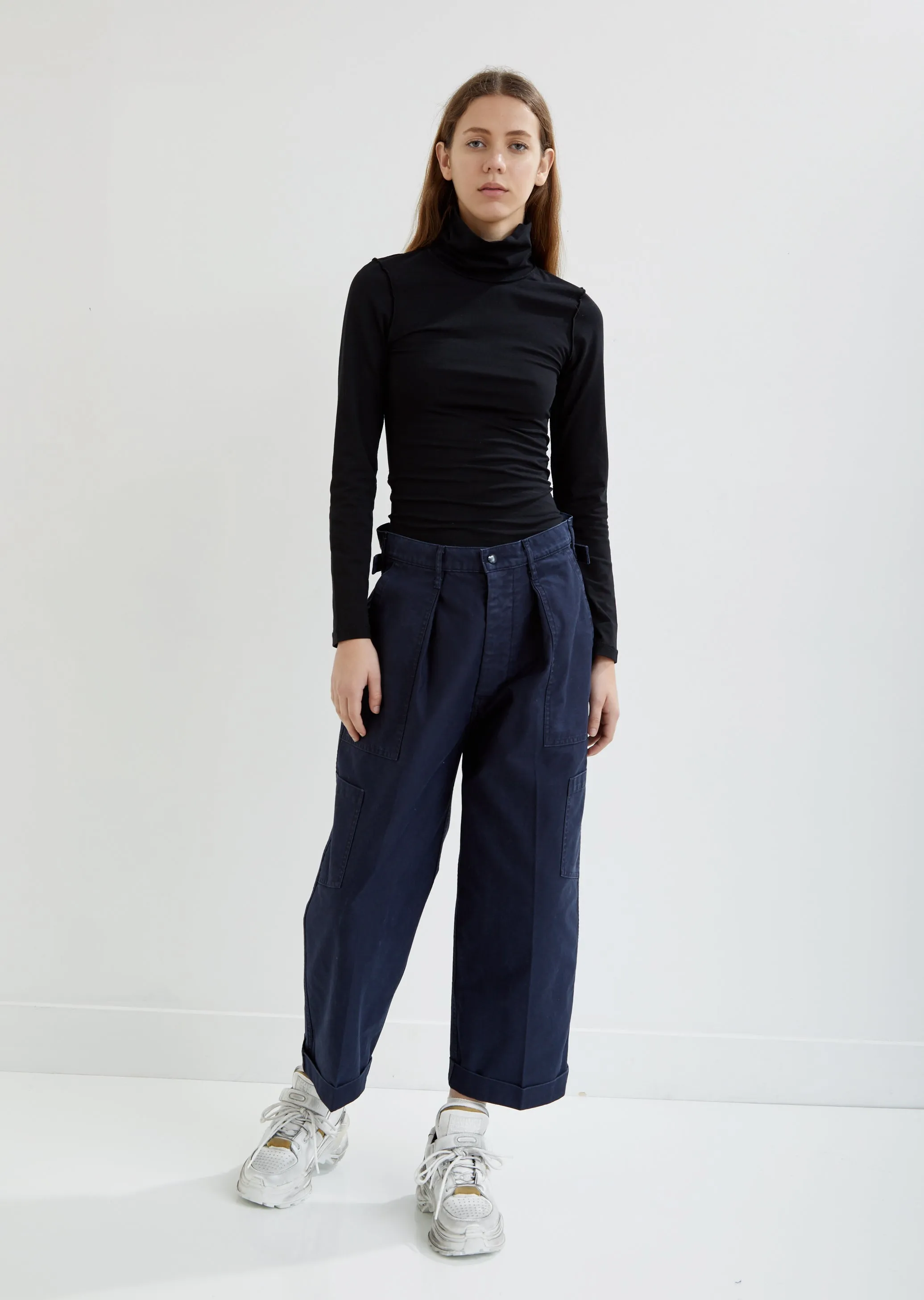 Fitted Inside-Out Long Sleeve Turtleneck Top