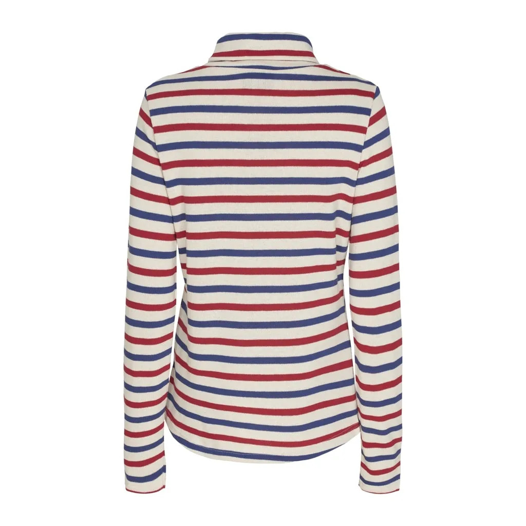 Gabriela Turtleneck Breton stripe top - Ecru/Twilight Blue/SR Red