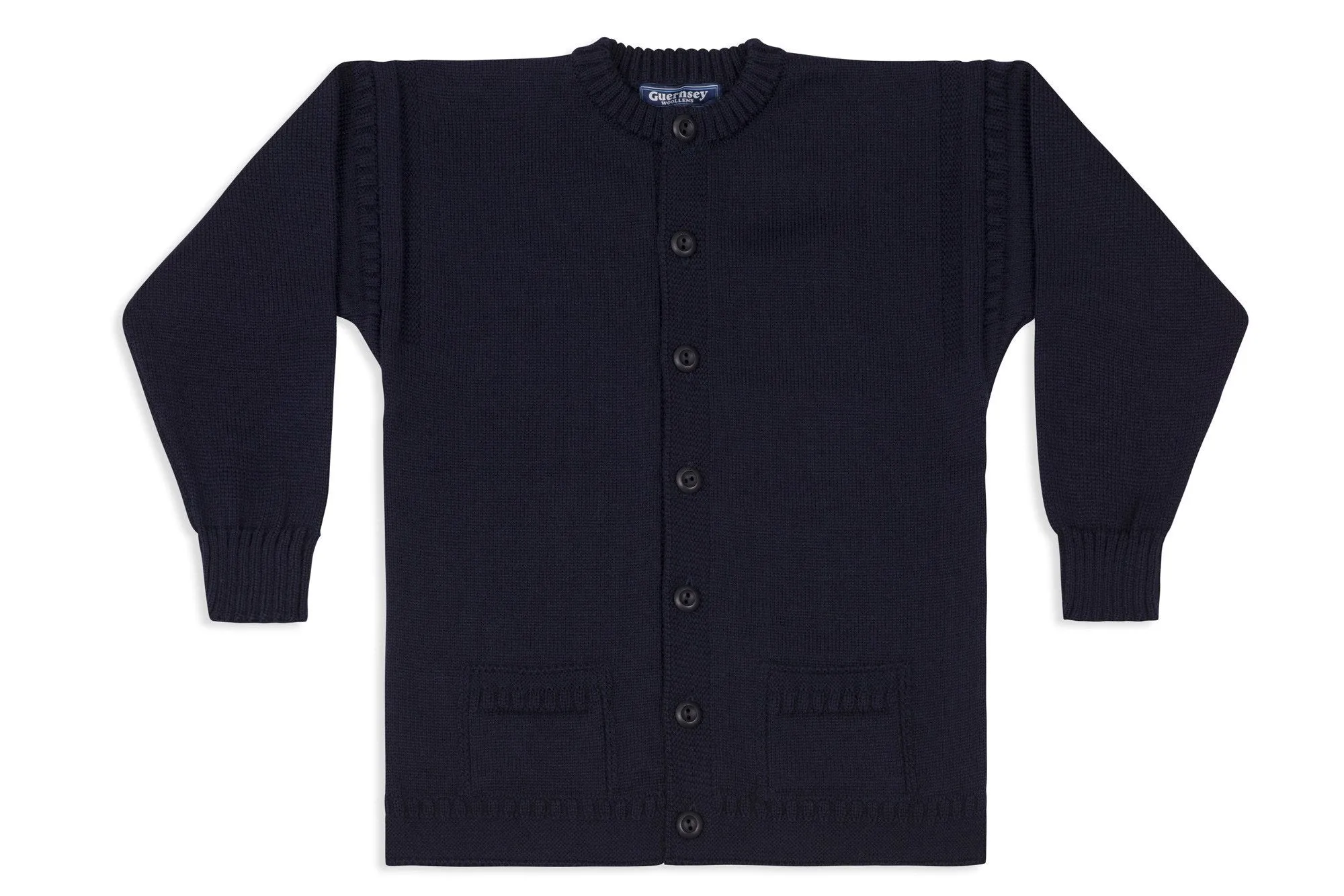 Gents Guernsey Woollen Cardigan In Navy