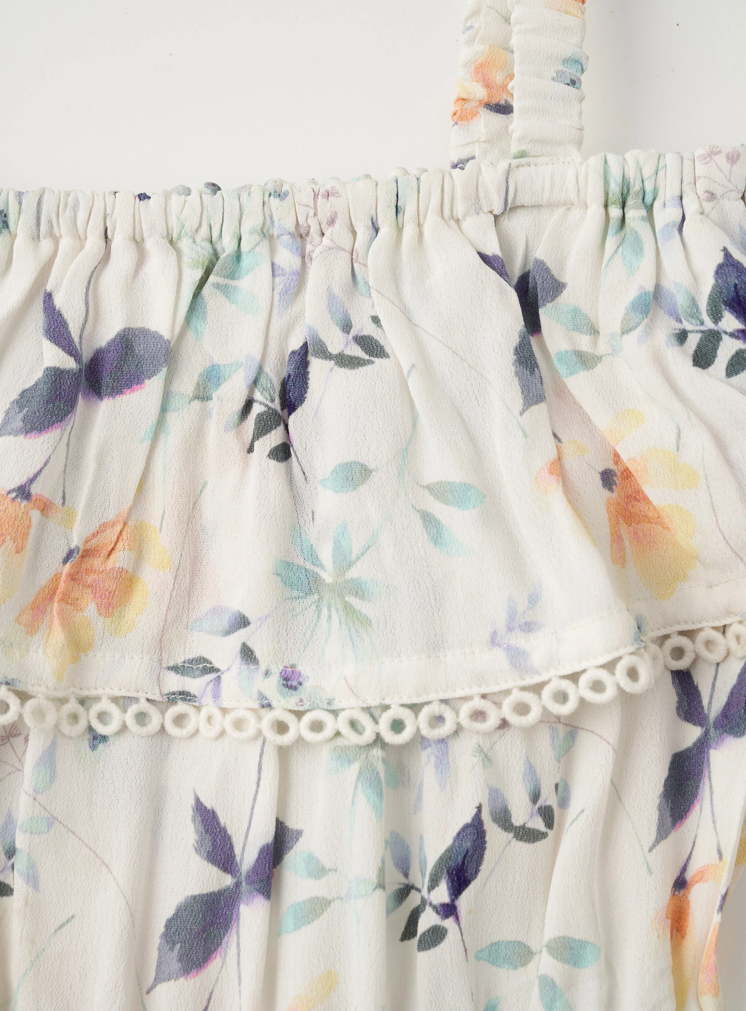 Girls Floral Printed Blue One Shoulder Jumpsuit