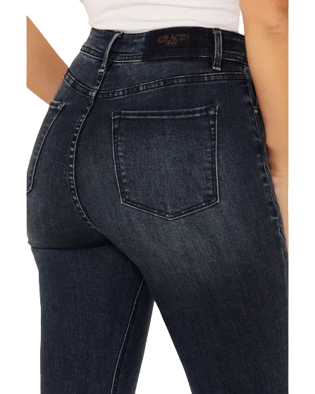 Grace In LA Women's Pleated Super Flare Leg Jeans