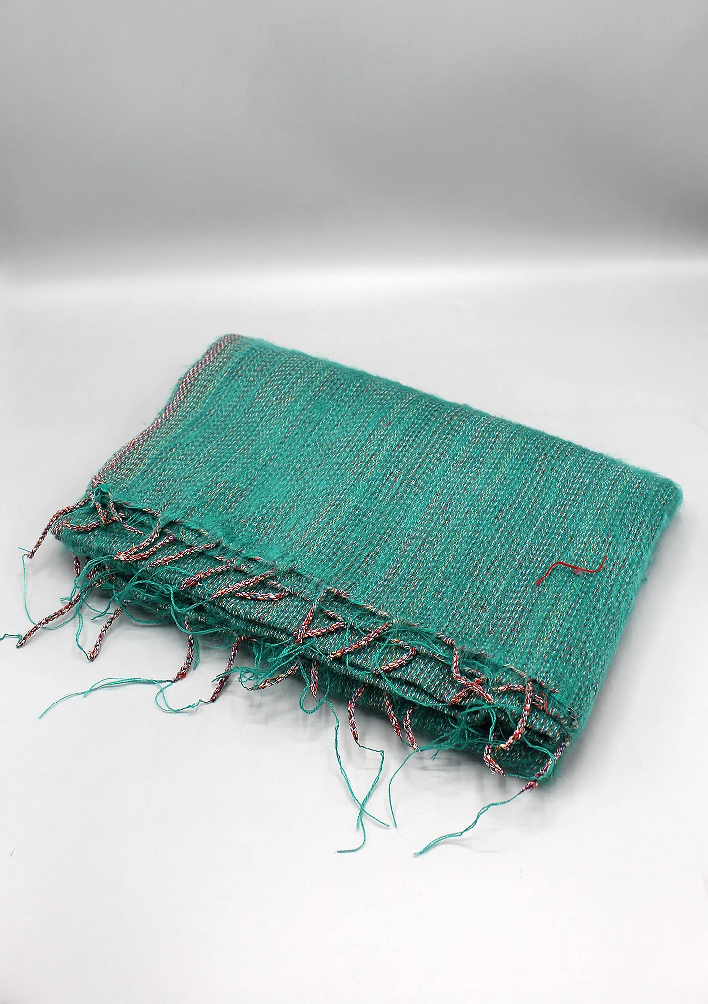 Hand loomed Green Striped Yak Wool Shawl Nepal