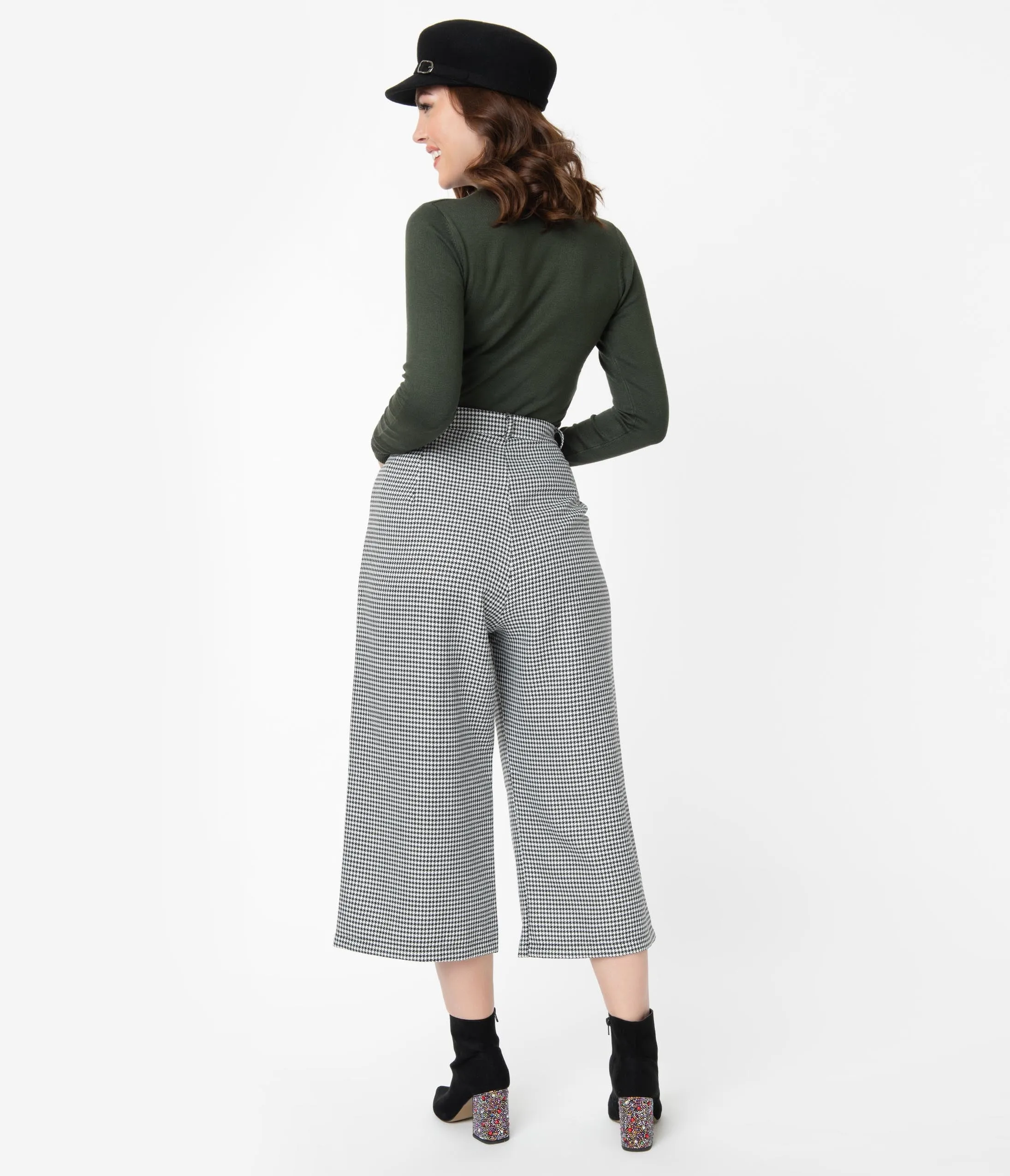 Hell Bunny Retro Style Black & White Houndstooth Harvey Culottes
