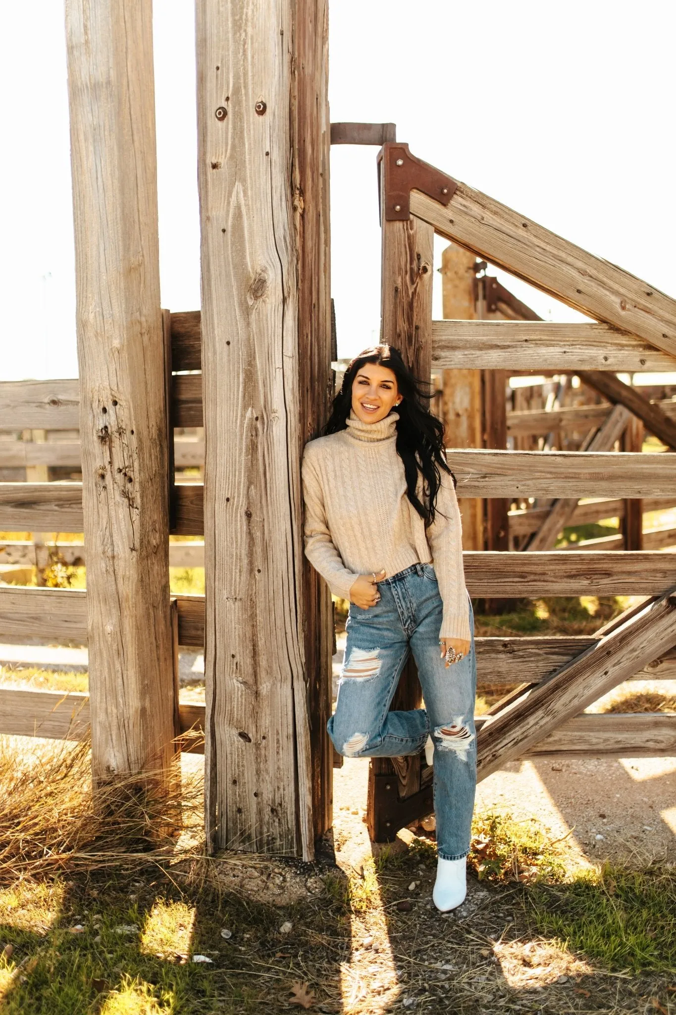High Neck Cable Knit Cropped Sweater