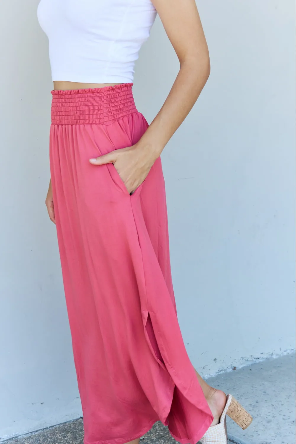 High Waist Scoop Hem Maxi Skirt