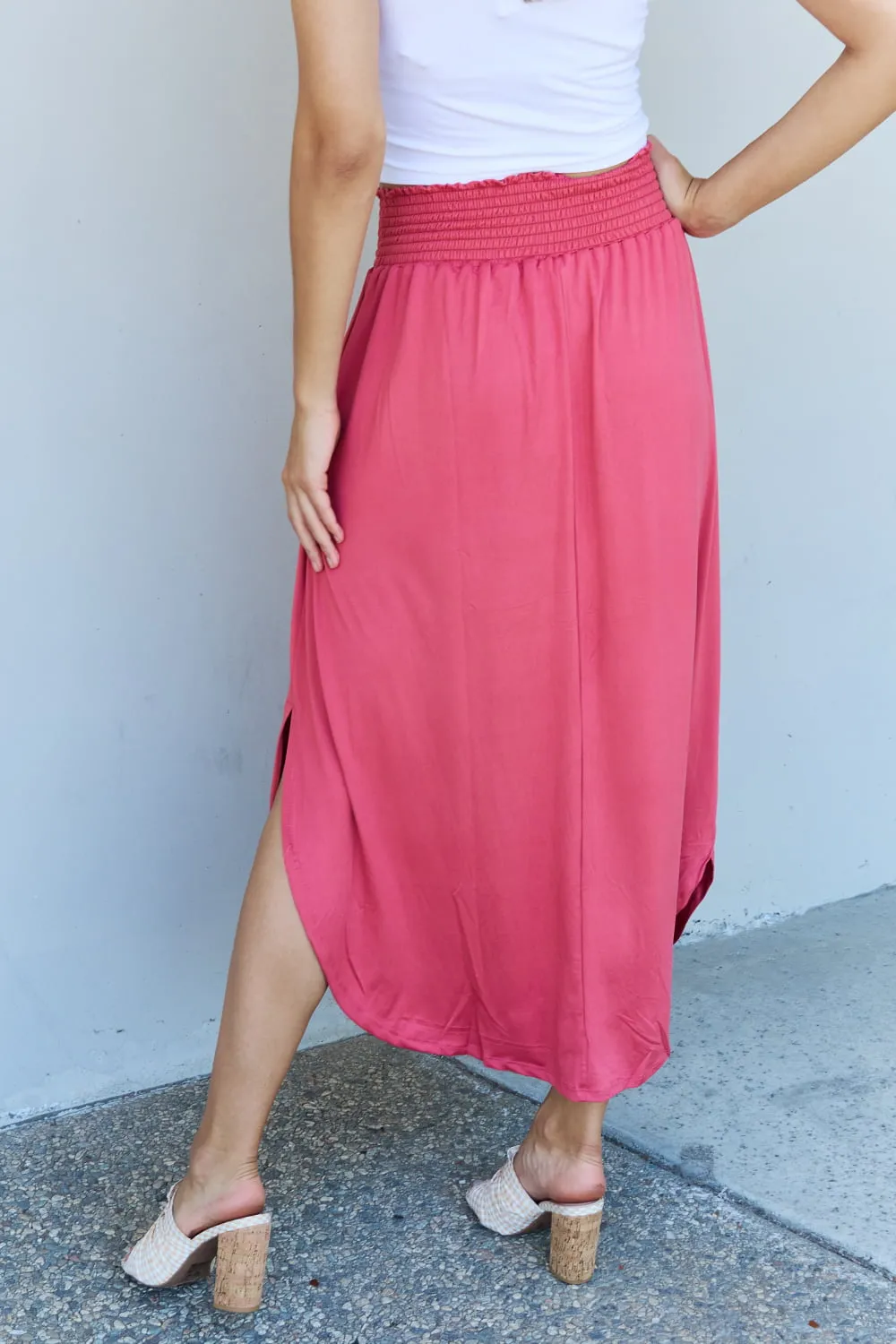 High Waist Scoop Hem Maxi Skirt