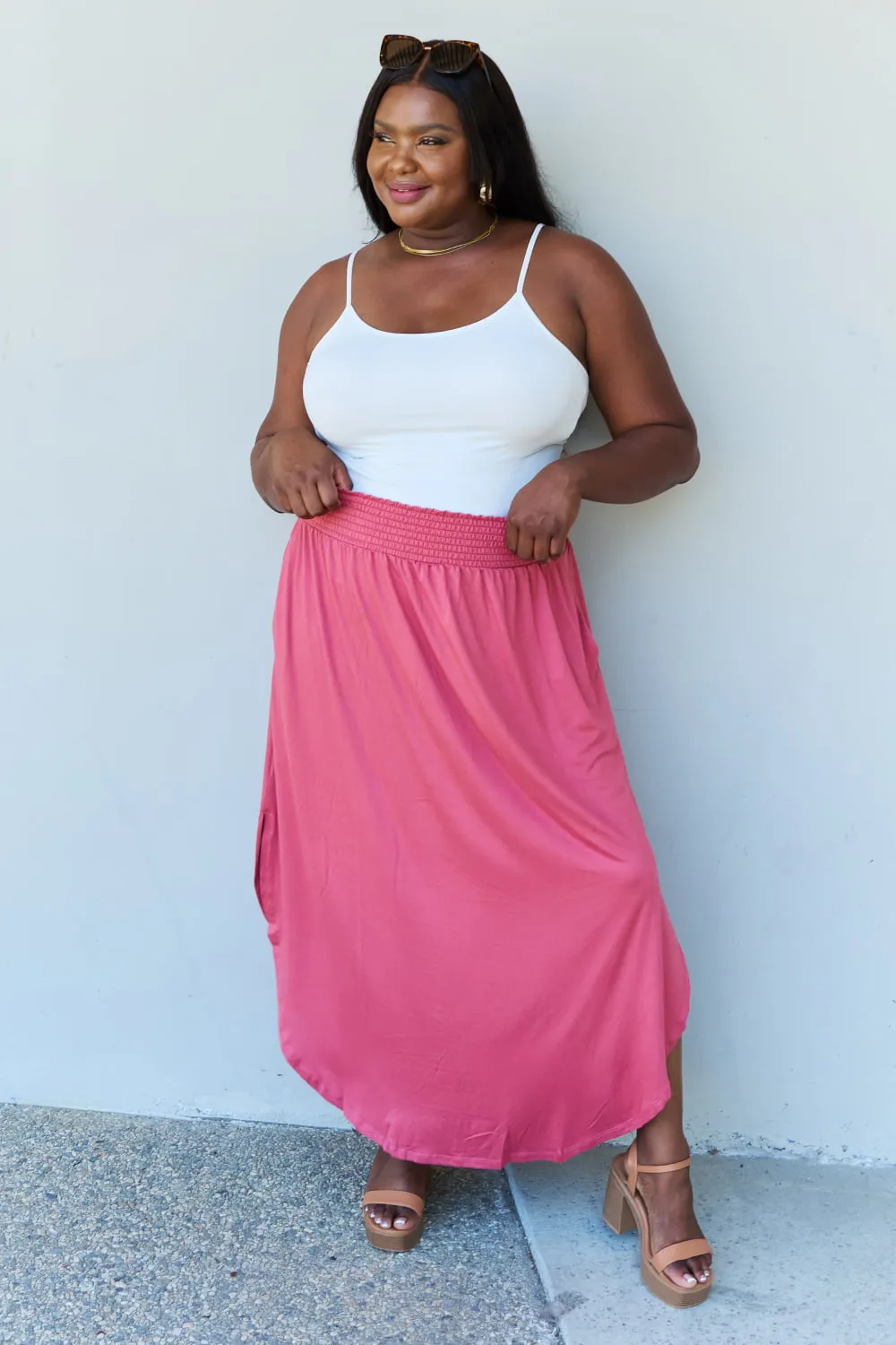 High Waist Scoop Hem Maxi Skirt