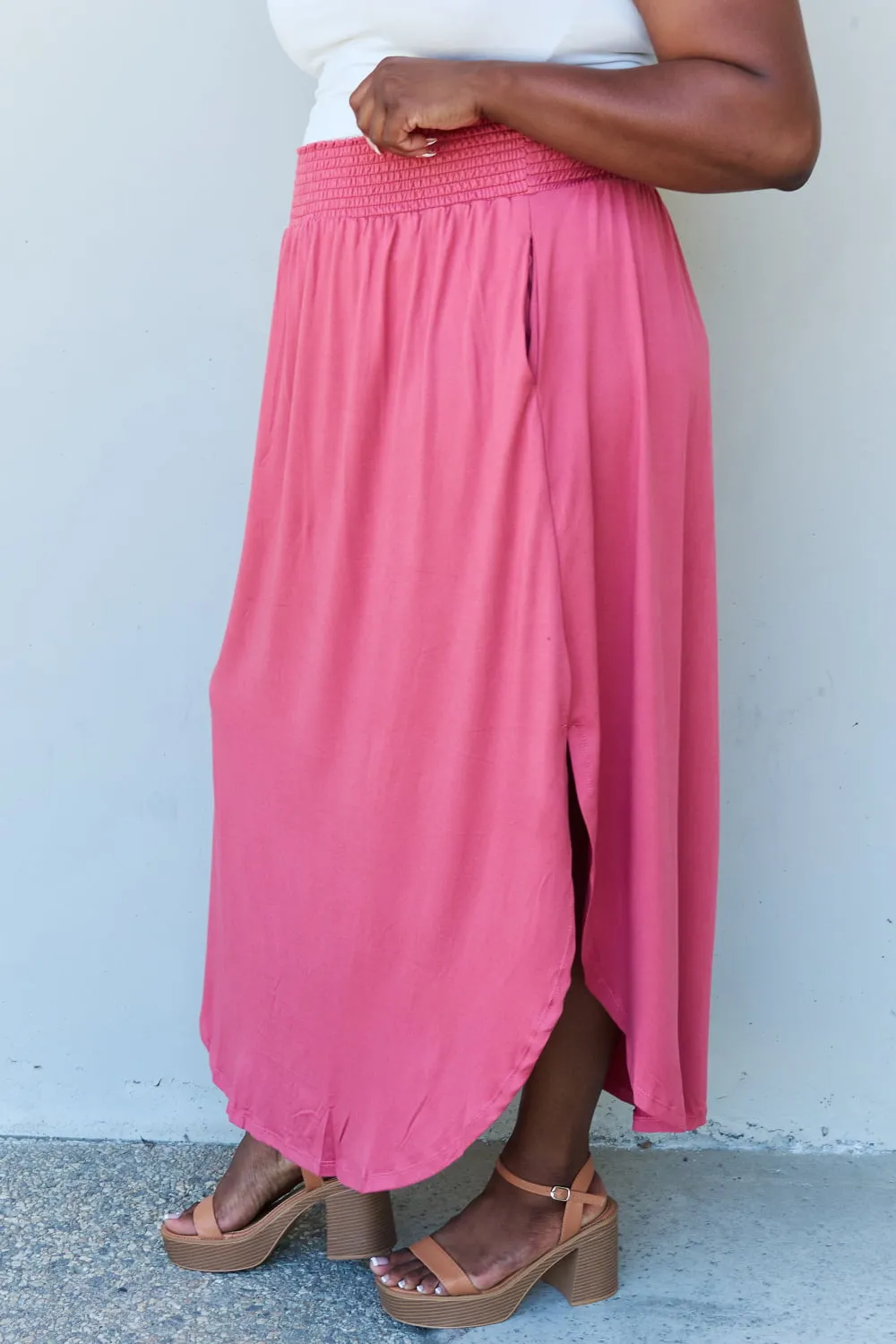 High Waist Scoop Hem Maxi Skirt