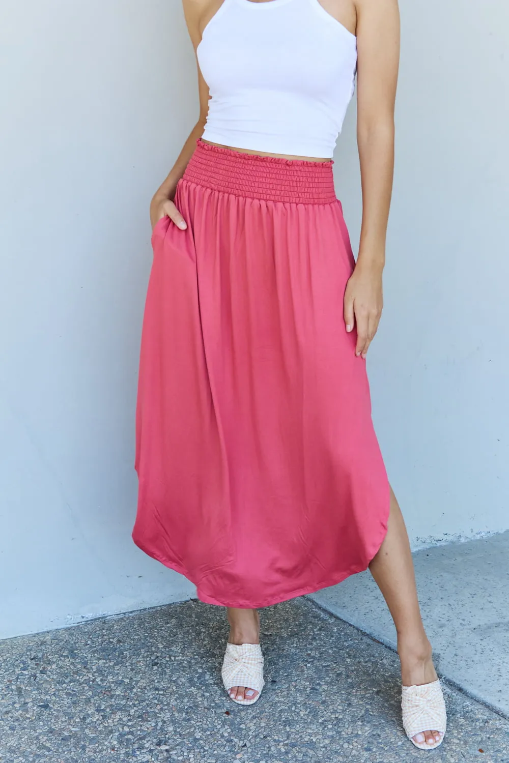 High Waist Scoop Hem Maxi Skirt