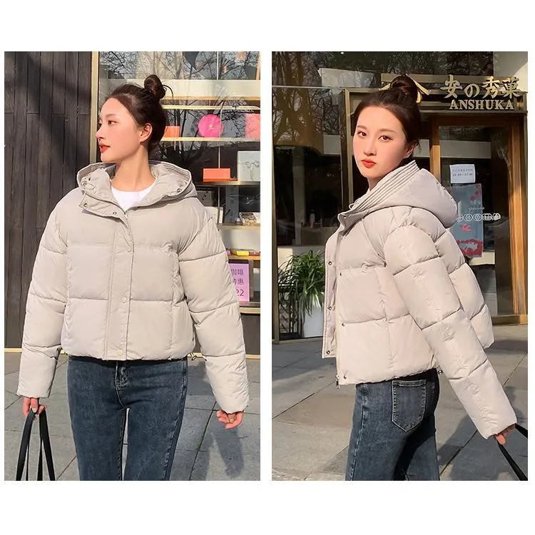 Hooded Zipper Cropped Puffer Jacket
