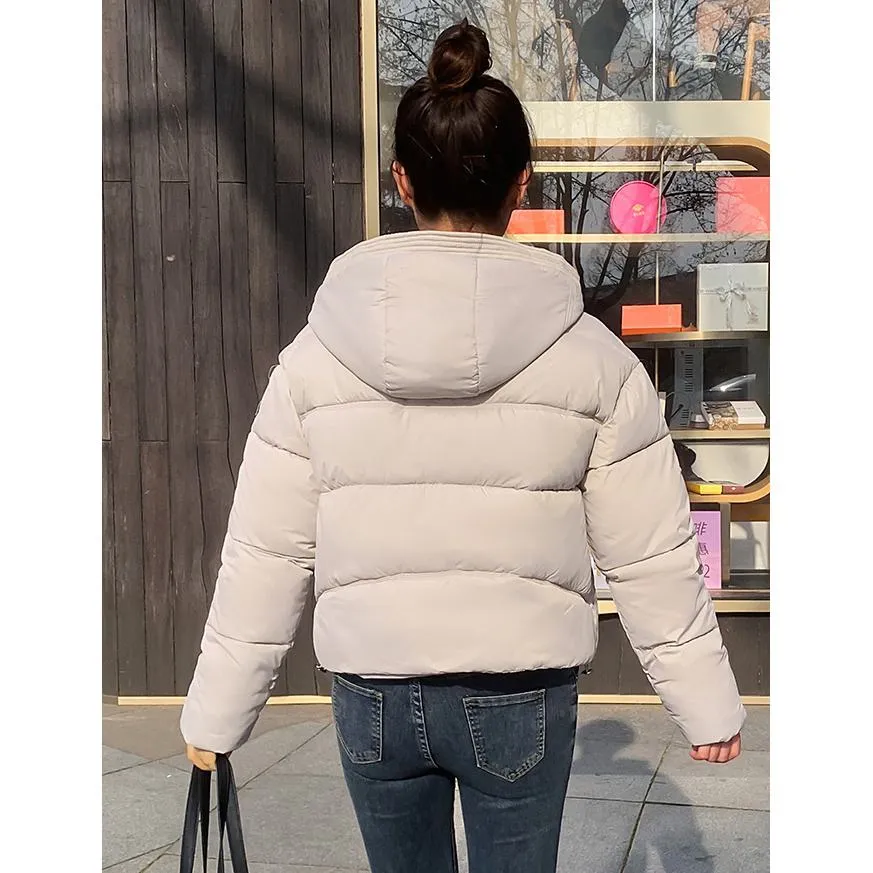 Hooded Zipper Cropped Puffer Jacket