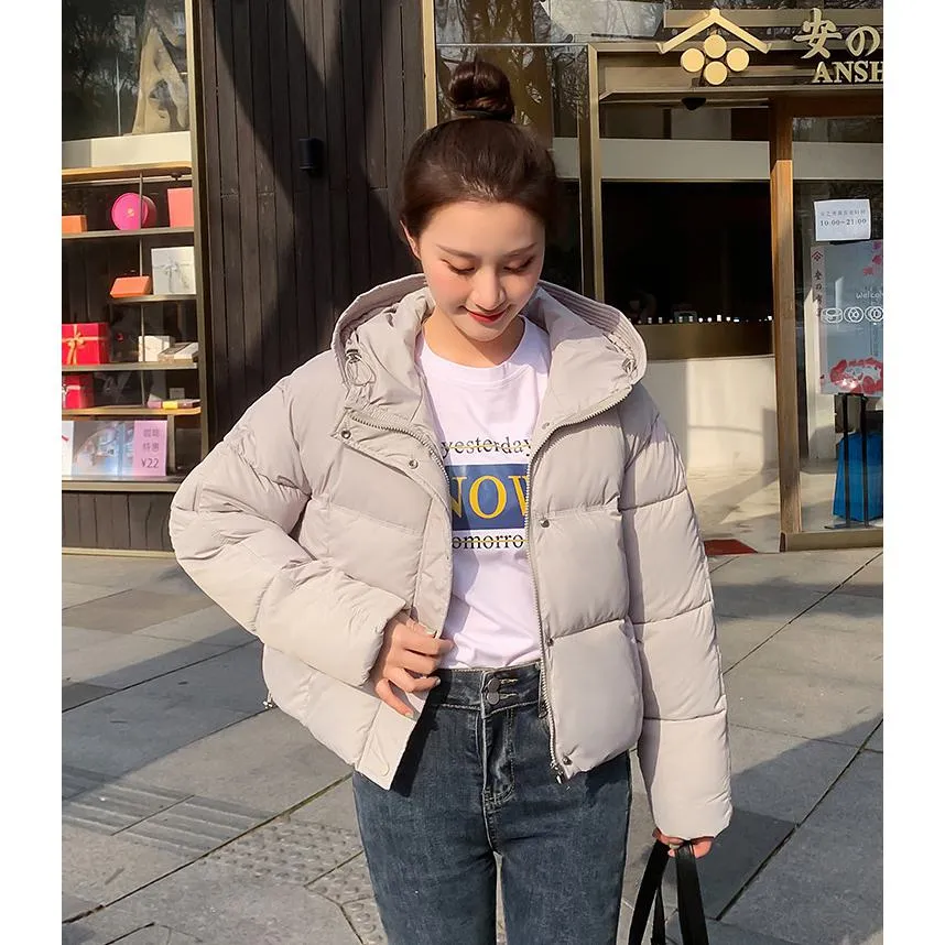 Hooded Zipper Cropped Puffer Jacket