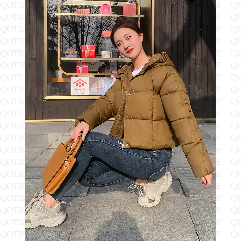 Hooded Zipper Cropped Puffer Jacket