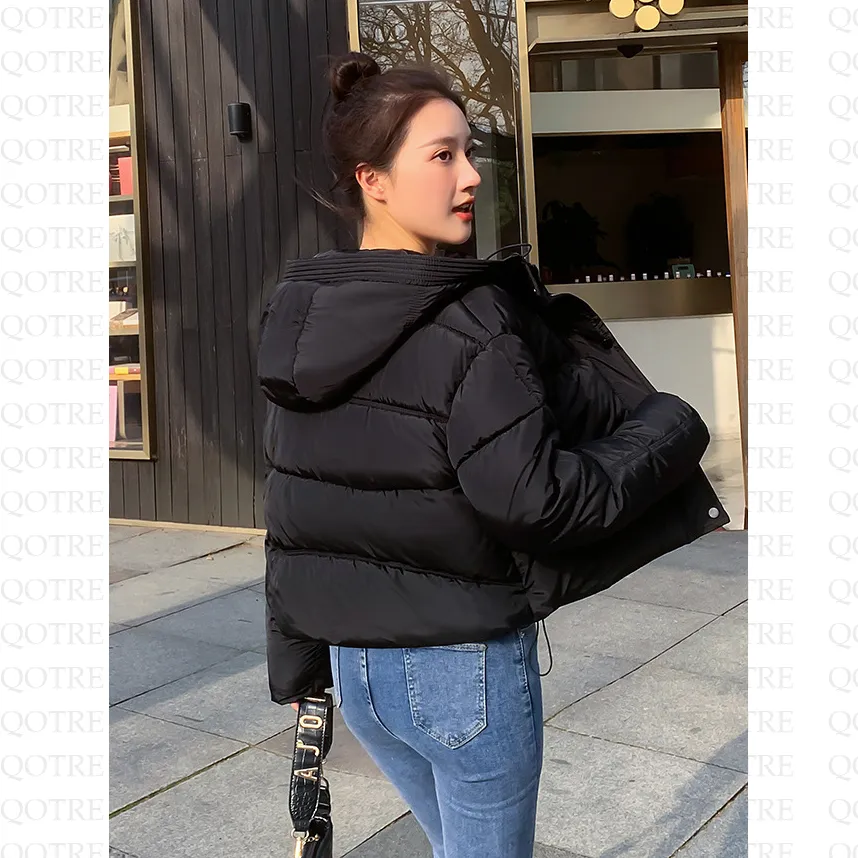 Hooded Zipper Cropped Puffer Jacket