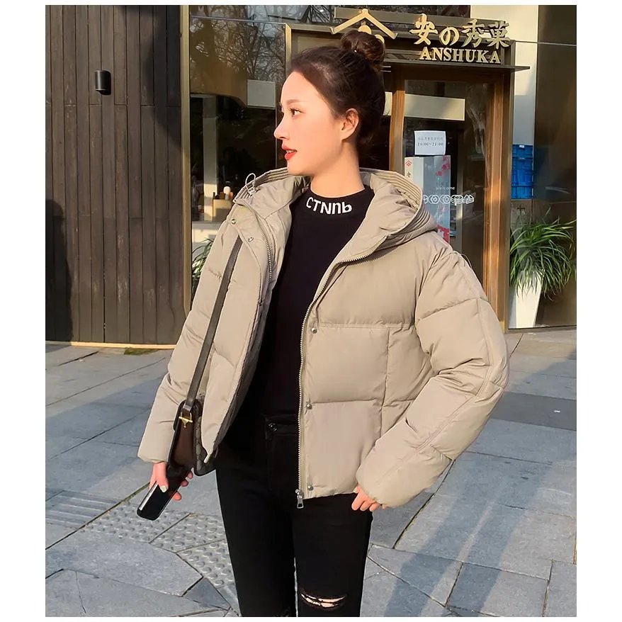 Hooded Zipper Cropped Puffer Jacket