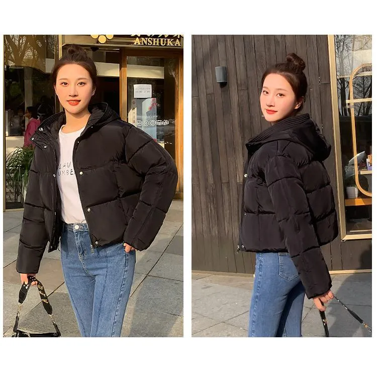 Hooded Zipper Cropped Puffer Jacket