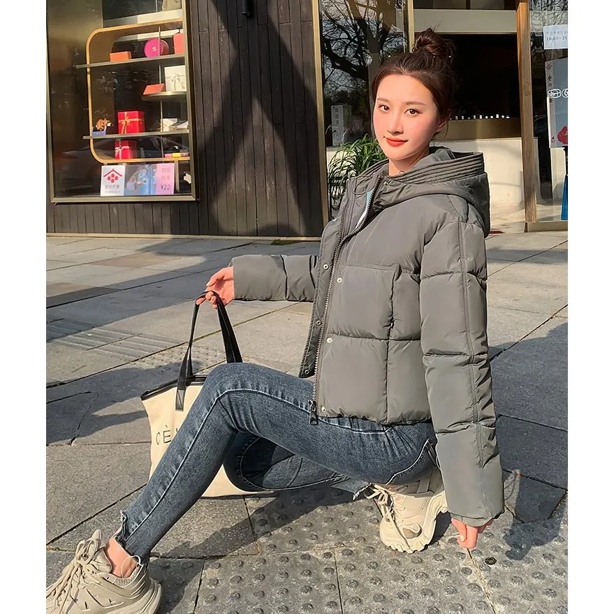 Hooded Zipper Cropped Puffer Jacket